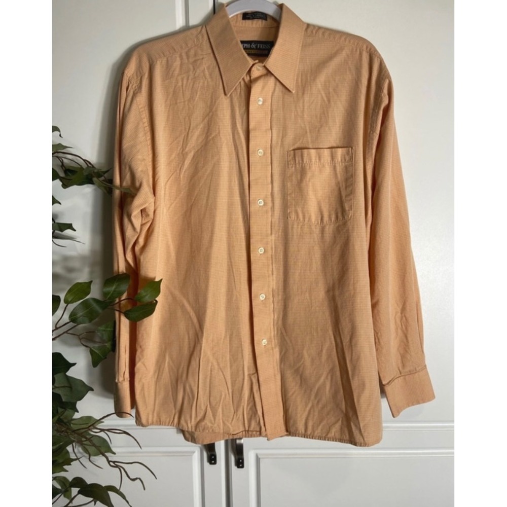 Joseph & Feiss Mens Orange Micro Check Cotton Long Sleeve Button Down Shirt L